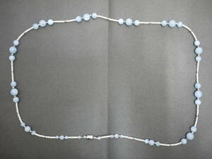 17A ネックレス 水色石 パール 真珠 ロングネックレス レディース アクセサリー 女性 デザインネックレス