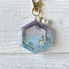 ハンドメイド レジン キーホルダー シェイカー 六角形 クラゲ