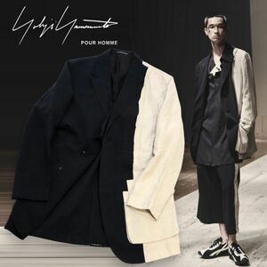 22SS YOHJI YAMAMOTO POUR HOMME HG-J26-806 ピークド左前ハギジャケット ヨウジヤマモト プールオム バイカラー 切替ジャケット 4 JZ-5