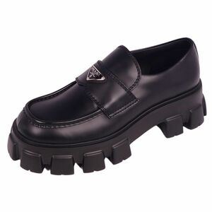 未使用 プラダ PRADA ローファー モノリス ブラッシュドレザー トライアングル 革靴 メンズ 8 1/2(27.5cm相当) ブラック cf02db-rm08e26866