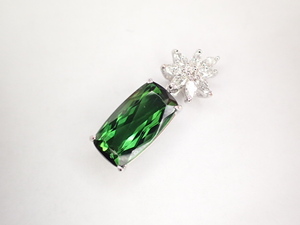 美品 Pt900 グリーントルマリン4.18ct ダイヤ計0.34ct デザイン ペンダントトップ