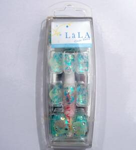 送料140円~(即決は送料無料) 未使用LALA CUBE NAILネイルチップ24枚入りネイルアートつけ爪シェル貝ラインストーン韓国製ブルーグリーン系