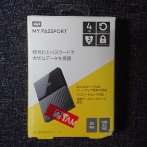 新品 未開封 WD HDD ポータブル ハードディスク 4TB USB3.0 黒 暗号化 パスワード保護 My Passport 外付け 国内家電量販店購入 