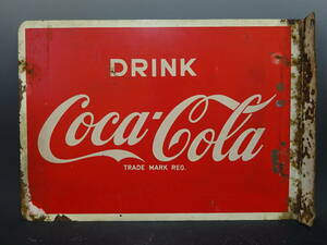 古いホーロー　琺瑯看板　コカ・コーラ　両面看板