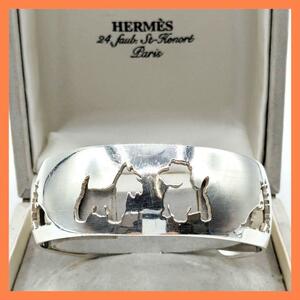 【最終値下げ】HERMES エルメス カフ バングル ブレスレッド シルバー 925 犬 ドッグ 希少 OLDHERMES VintageHERMES 希少 箱付き