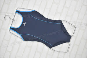 adidas アディダス FI8269 青パイピングワンピース水着 女子競泳水着 ネイビー サイズ160(M)