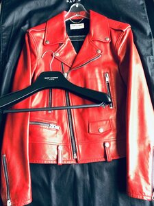 即決　幻のレッド　SAINT LAURENT PARIS　サンローランパリ　エディ期 L01　モーターサイクル　ライダース☆34サイズ　ハンガー付