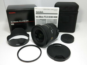 【美品】SIGMA 10-20ｍｍ F3.5 EX DC HSM ニコン用 純正フード 専用ケース EXUSフィルター 元箱付 シグマ[管SI756]