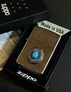 ★USA直輸入 ZIPPO ターコイズ インディアンジュエリー ネイティブアメリカン メタル貼り コンチョ オイルライター ネイティヴ bv953