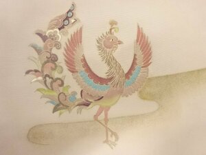 ys6874786; 宗sou 塩瀬金彩霞に鳳凰模様開き名古屋帯（額縁仕立て）【アンティーク】【着】