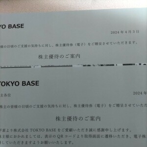 TOKYO BASE　10％割引優待券6枚 ２枚セット　株主優待券 期限：2025/3/31