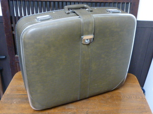 昭和レトロ　スーツケース　HINOMOTO 茶　ブラウン　カーキ　鍵付き　鞄　トランク　かばん　アンティーク　デイスプレイ　