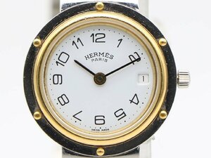 【 エルメス HERMES 】 腕時計 クリッパー GP/SS クォーツ デイト ホワイト文字盤 24ｍｍ レディース 新着 1556-0