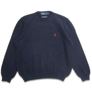 古着 ラルフローレン Polo Ralph Lauren コットンニット セーター ワンポイント ネイビー 表記：L　gd401355n w40108