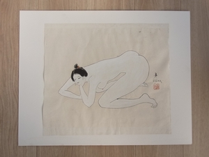 小島功 水彩 彩色 美人画 人物画 裸体画 サイン入 額無 作品のみ シートサイズ 約40×35cm