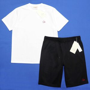 ★ロゴス LOGOS アウトドア 新品 メンズ カジュアル Tシャツ ハーフパンツ 上下セット SET 白黒 Lサイズ[SETTSA23048-01-L] 一 五 弐★QWER