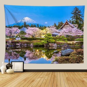 タペストリーF84　富士山　夜景　日本風　桜　古風　壁掛け　撮影背景　和風DIY