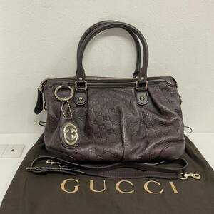 営HS057-80◆ GUCCI グッチ GG シマ スーキー ブラウン レザー 2WAY ショルダーバッグ ハンドバッグ 247902 520981 