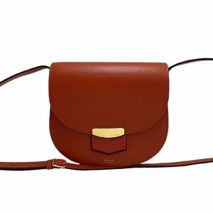 極 美品 保存袋付 CELINE セリーヌ トロッター スモール ロゴ レザー 本革 ミニ ショルダーバッグ ポシェット レッド 赤 26748