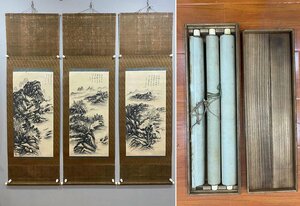 ■観心・時代旧蔵■C5325中国古書画 黄賓虹 山水三條屏 掛け軸 書画立軸 水墨中国画巻物 肉筆逸品 肉筆保証品