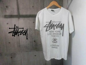 STUSSY ステューシー WORLD TOUR Tee ワールドツアー 半袖 Tシャツ M/白 ホワイト/メンズ