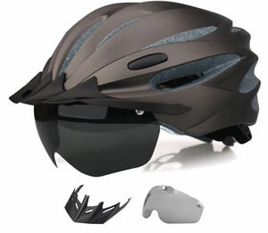 自転車 ヘルメット 大人用 CPSC/CE安全基準認証 電動自転車 ヘルメット 57-62cm ゴーグル バイザー付 軽量 Lサイズ 黒色 チタン