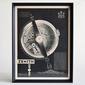 ZENITH ゼニス 1958年 腕時計 フランス ヴィンテージ 広告 額装品 インテリア アンティーク フレンチ ポスター 稀少