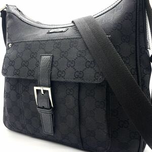 美品/大容量◎ グッチ GUCCI メンズ ショルダーバッグ ビジネス 斜め掛け クロスボディ GG柄 レザー 本革 キャンバス 黒 ブラック