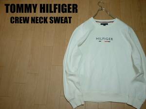 TOMMY HILFIGERビッグロゴクルーネックスウェットLホワイト白プルオーバー正規トミーヒルフィガートレーナーFLAGフラッグJEANSジーンズ