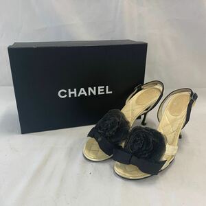 【CHANEL】シャネル カメリア サンダル ピンヒール ブラック ホワイト