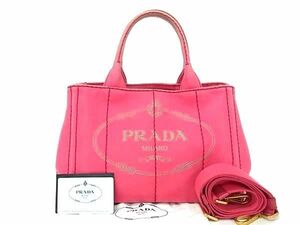 1円 PRADA プラダ B2439G ミニカナパ キャンバス 2WAY クロスボディ ショルダーバッグ ハンドバッグ レディース ピンク系 AY1712