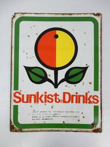 【昭和レトロ】Sunkist Drinks サンキストドリンク ホーロー看板 汚れ/サビ/腐食等ダメージ有 中古品 完全JUNK！ 現状渡し 一切返品不可で