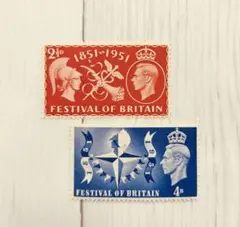 外国切手　イギリス　1951　ジョージ6世　英国祭　2種