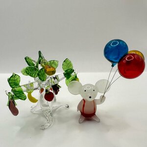 q678 ガラス 細工 ねずみ風船 ガラス玉 フルーツと野菜のなる木 インテリア雑貨