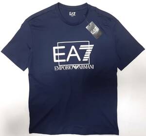 [新品] EA7 / EMPORIO ARMANI　ラバーロゴ入り【メンズ・ジャージ半袖Tシャツ】◆2023年春夏モデル　サイズ：M(48相当)　◆色：紺