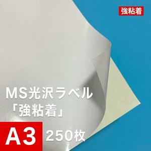 MS光沢ラベル 強粘着 A3サイズ：250枚 光沢ラベルシール 光沢ラベル用紙 シール印刷 光沢紙 シール用紙 ラベル印刷 ラベルシール