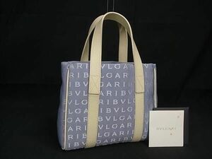 1円 ■美品■ BVLGARI ブルガリ ロゴマニア キャンバス×レザー ハンドバッグ トートバッグ レディース ライトブルー系 AZ1558