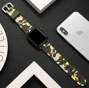 アップルウォッチ Apple watch 用 腕時計バンド 迷彩 カモフラ 42mm~45mm用 シリーズ8 7 6 5 4 迷彩グリーン