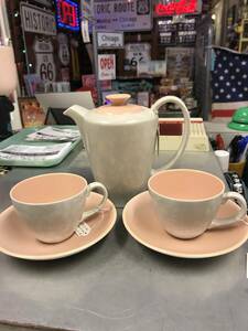 イギリス　アンティーク☆POOLE POTTERY プールポタリー ティーポット、カップ＆ソーサー ３点　セット★ミッドセンチュリー、50ｓ