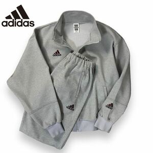 【美品】adidas アディダス パフォーマンス 赤 ロゴ パーカー パンツ 上下セット ジャージ グレー 90s ヴィンテージ デサント製 Lサイズ