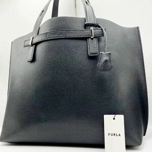 【近年モデル/未使用級】1円 FURLA フルラ ジョーヴェ トートバッグ ハンド ビジネス レザー シボ 本革 メンズ ブラック 肩掛け可 大容量