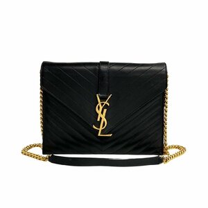 極 美品 SAINT LAURENT PARIS サンローランパリ カサンドラ ロゴ 金具 レザー チェーン ミニ ショルダーバッグ ブラック 黒 31699