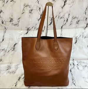 【現行モデル】BURBERRY LONDON ENGLAND バーバリー ロンドン イングランド エンボスロゴ トートバッグ レザー シボ革 ビジネス