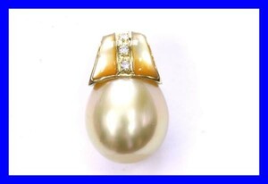 ●新品同様 ゴールドパール 南洋真珠 ダイヤ ペンダントトップ ヘッド 18K 金色真珠 ネックレス用 K18Z0769