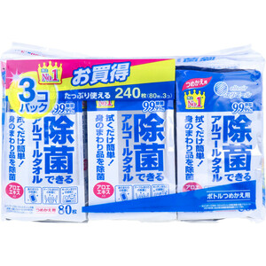 まとめ得 エリエール 除菌できるアルコールタオル つめかえ用 80枚×3個パック x [2個] /k