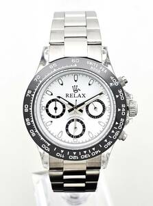 【即決特価】RELAX リラックス 王冠ロゴ D7-S カスタム腕時計 クロノ 爆発的な人気のあるモデルの一つ御時計 白文字盤 所ジョージ