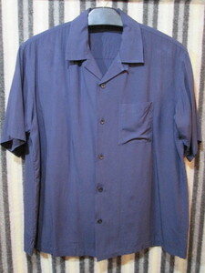 古着　ロカビリーシャツ（Lサイズ）開襟シャツ　オープンシャツ　レーヨンシャツ 　紺色