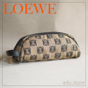 美品★ オールドロエベ LOEWE アナグラム リピート キャンバス ハンドバッグ ポーチ セカンドバッグ 小物入れ ブラック ブランド