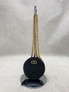 Christian Dior◆Caro/ラウンドポーチ/カナージュ/ショルダーバッグ/レザー/BLK