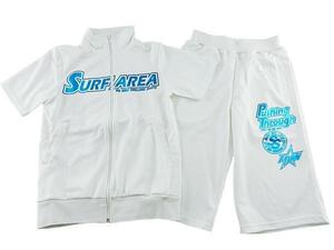 メンズセットアップ 半袖 Surfer ハーフパンツ上下セット ワンマイルウェア 寝間着 エクササイズ Sサイズ ホワイト